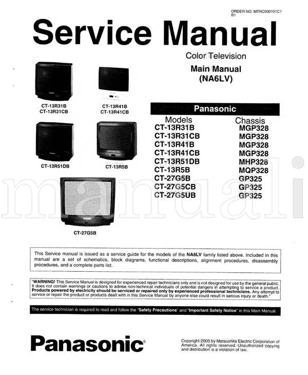 Panasonic MTNCO000101C1 CT-13R31B MGP328 CT-13R31CB CT-13R41B (53 pages) TV Service Manual