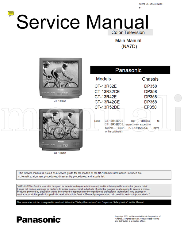 Panasonic CT-13R32 CT-13R52 CT-13R32E CT-13R32CE CT-13R42E CT-13R42CE (19 pages) TV Service Manual