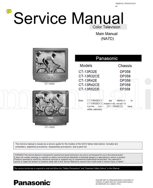 Panasonic CT-13R32 CT-13R52 CT-13R32E CT-13R32CE CT-13R42E CT-13R42CE (19 pages) TV Service Manual