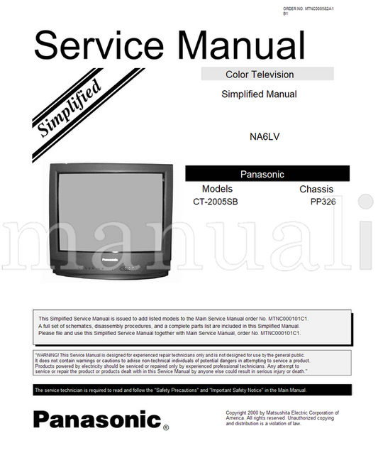 Panasonic CT-2005SB MTNC000582A1 NA6LV PP326 (21 pages) TV Service Manual