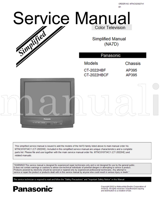 Panasonic MTNC010734C1 CT-2022HBF CT-2022HBCF MTNC020827A1 AP395 (28 pages) TV Service Manual
