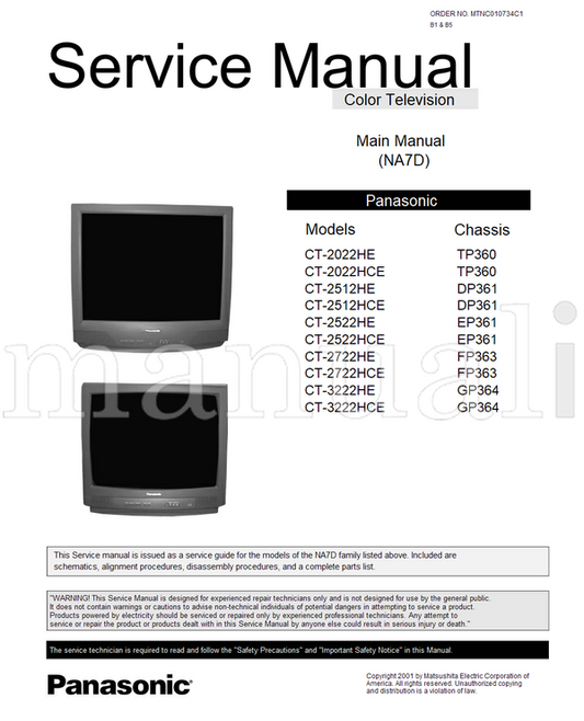 Panasonic CT-2022HE CT-2022HCE CT-2512HE CT-2512HCE CT-2522HE (66 pages) TV Service Manual