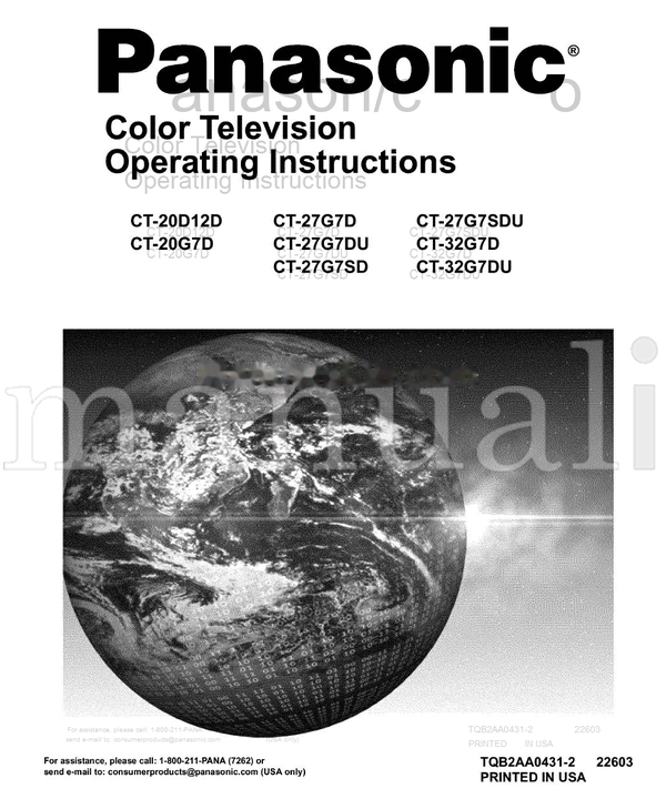Panasonic CT-20D12D CT-20G7D CT-27G7D CT-27G7DU CT-27G7SD CT-27G7SDU (36 pages) TV Operating Manual