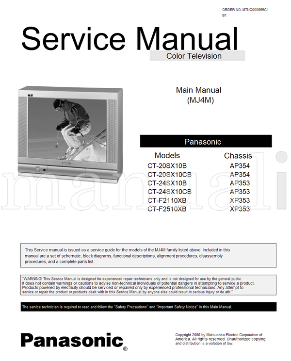 Panasonic CT-20SX10B CT-20SX10CB CT-24SX10B CT-24SX10CB CT-F2110XB (60 pages) TV Service Manual