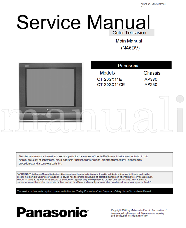 Panasonic NA6DV CT-20SX11E CT-20SX11CE MTNC010735C1 AP380 (46 pages) TV Service Manual