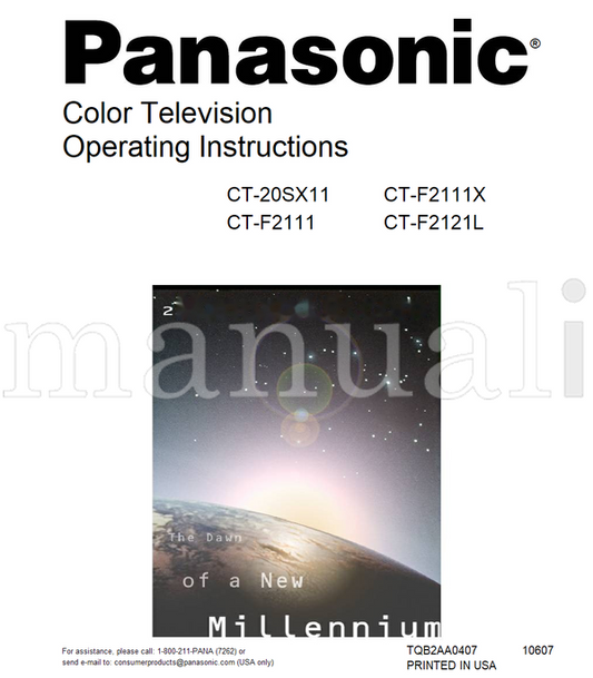 Panasonic 1-800-211-PANA CT-20SX11 CT-F2111 CT-F2111X CT-F2121L (38 pages) TV Operating Manual