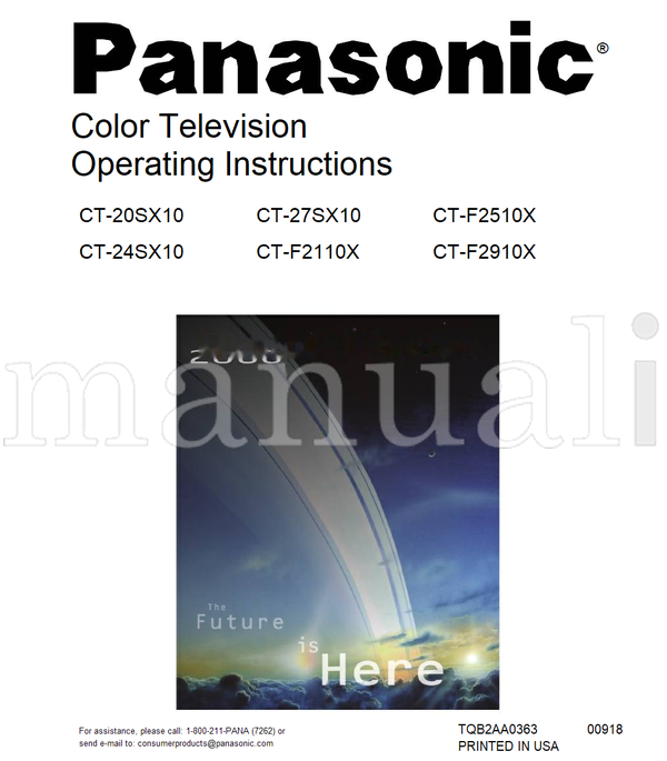 Panasonic CT-20SX10 CT-24SX10 1-800-211-PANA CT-27SX10 CT-F2110X (42 pages) TV Operating Manual