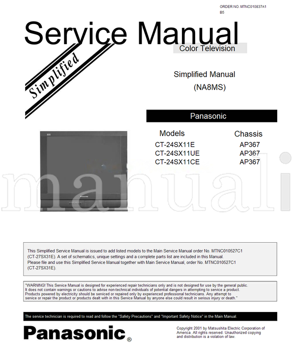Panasonic MTNC010527C1 CT-24SX11E CT-24SX11UE CT-24SX11CE MTNC010837A1 (36 pages) TV Service Manual