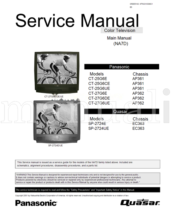 Panasonic CT-27G6E SP-2724E CT-25G6E CT-25G6CE CT-25G6UE CT-27G6DE (48 pages) TV Service Manual