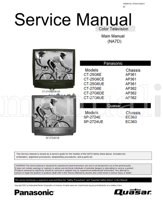 Panasonic CT-27G6E SP-2724E CT-25G6E CT-25G6CE CT-25G6UE CT-27G6DE (48 pages) TV Service Manual