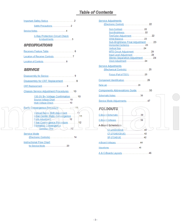 Panasonic CT-27G6E SP-2724E CT-25G6E CT-25G6CE CT-25G6UE CT-27G6DE (48 pages) TV Service Manual