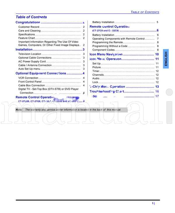 Panasonic CT25L8 (65 pages) TV Operating Manual