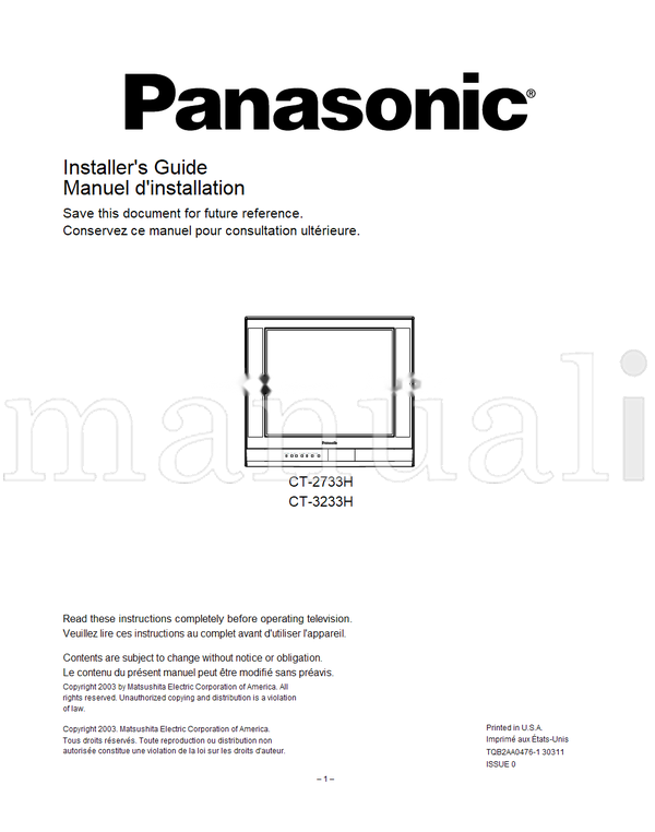 Panasonic CT-2733H CT-3233H TQB2AA0476-1 30311 (16 pages) TV Operating Manual