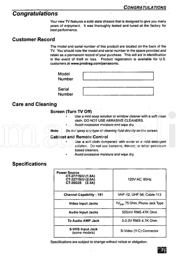 Panasonic CT-2771S CT-3271S CT-35G25 CT-G2178X CT-G2188L TOBZAAIS29 (32 pages) TV Operating Manual