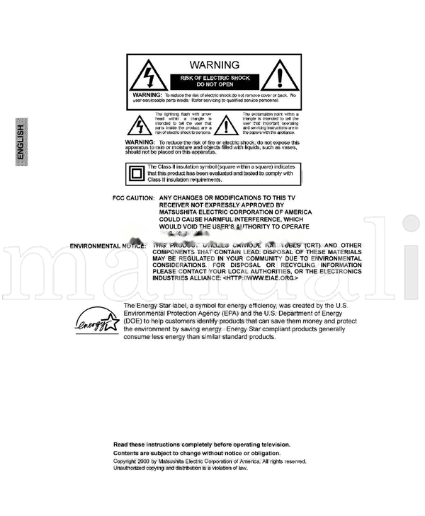 Panasonic CT-27C8 CT-32C8 CT-27L8 CT-27L8S CT-32L8 CT-27G8 CT-32G8 (45 pages) TV Operating Manual