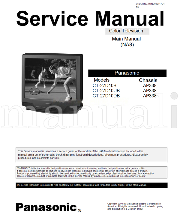 Panasonic CT-27D10B CT-27D10UB CT-27D10DB MTNC000417C1 AP338 (48 pages) TV Service Manual