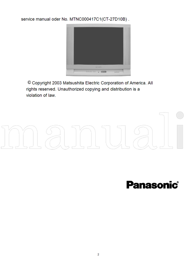 Panasonic MTNC030313A1 CT-27E13-1G CT-27E13-1UG CT-32E13-1G CT-32E13 (146 pages) TV Service Manual