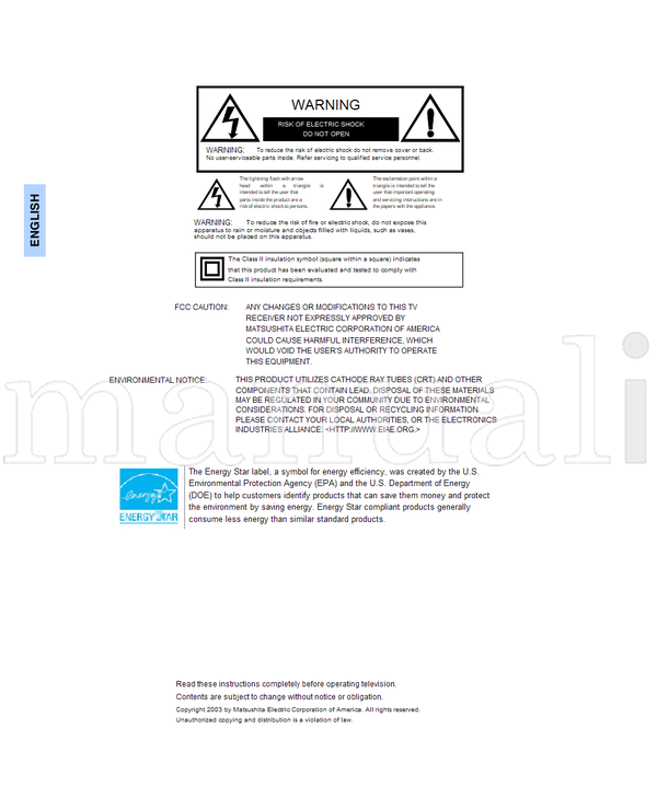 Panasonic CT-27E13-1 CT-32E13-1 TQB2AA0484 30317 (64 pages) TV Operating Manual