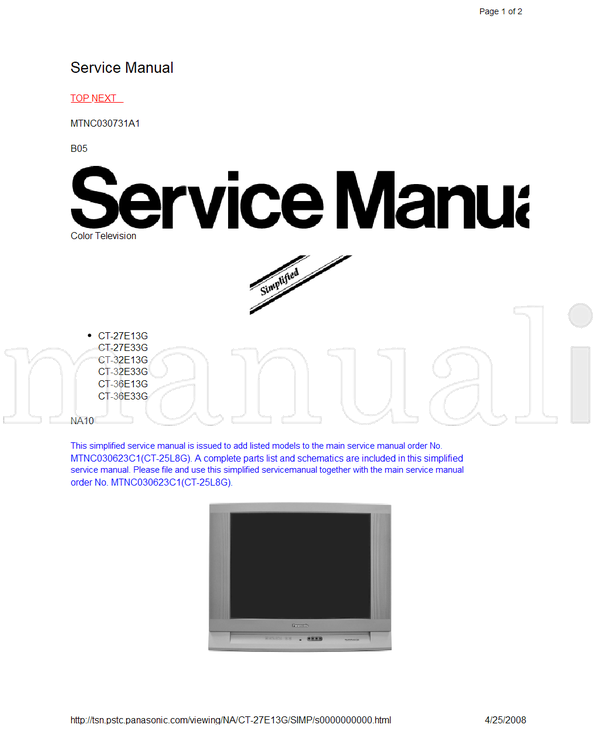 Panasonic MTNC030731A1 CT-27E13G CT-27E33G CT-32E13G CT-32E33G (28 pages) TV Service Manual