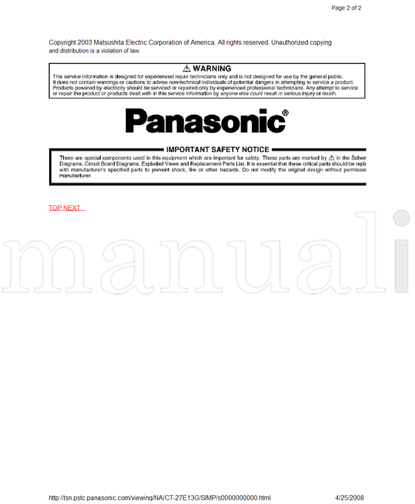 Panasonic MTNC030731A1 CT-27E13G CT-27E33G CT-32E13G CT-32E33G (28 pages) TV Service Manual