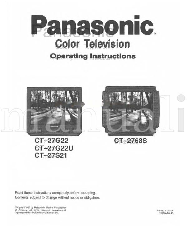 Panasonic CT-27G22 CT-27G22U CT-27S21 CT-2768S TQigAAai4a (36 pages) TV Operating Manual