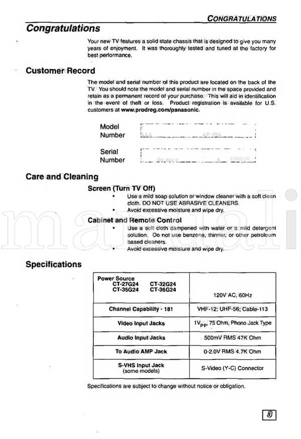 Panasonic CT-27G24 CT-32G24 Cl-G2177X CT-35G24 CT-G2187L CT-G2177 (32 pages) TV Operating Manual