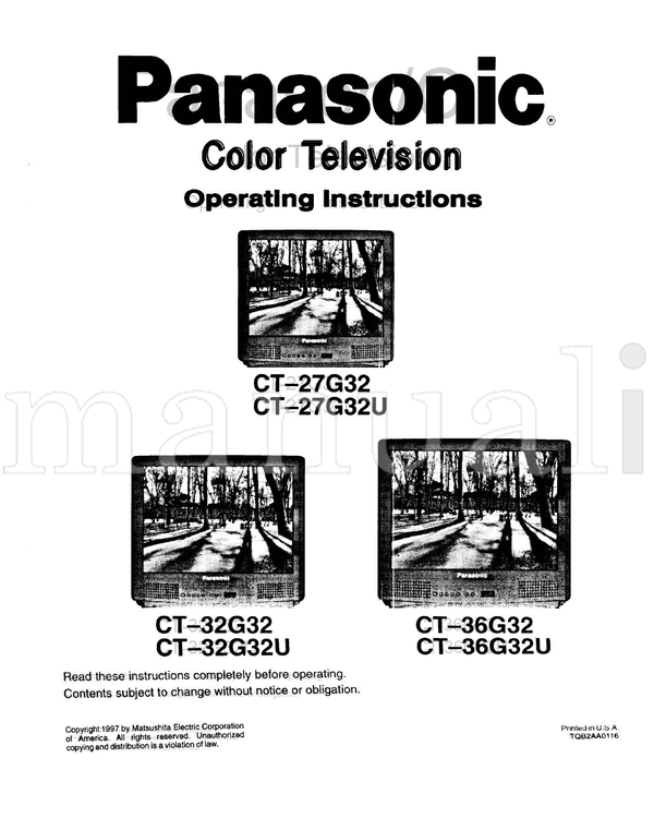 Panasonic CT-27G32 CT-27G32U CT-32G32 CT-32G32U CT-36G32 CT-36G32U (32 pages) TV Operating Manual