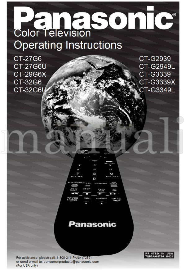 Panasonic CT-27G6 CT-27G6U CT-29G6X CT-32G6 CT-32G6U CT-G2939 (32 pages) TV Operating Manual