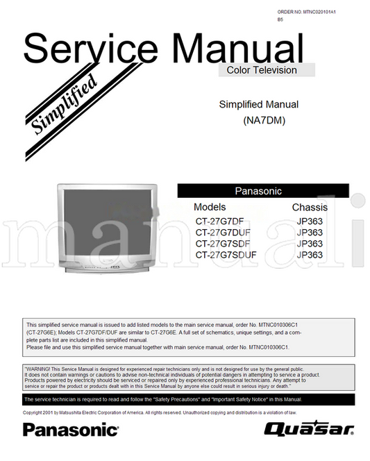 Panasonic MTNC010306C1 CT-27G7DF CT-27G7DUF CT-27G7SDF CT-27G7SDUF (28 pages) TV Service Manual