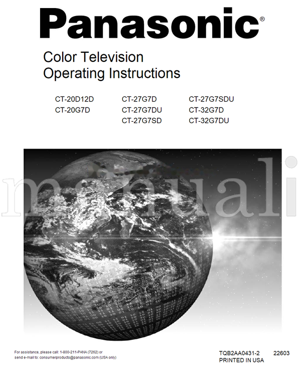 Panasonic CT-20D12D CT-20G7D 1-800-211-PANA CT-27G7D CT-27G7DU (72 pages) TV Operating Manual