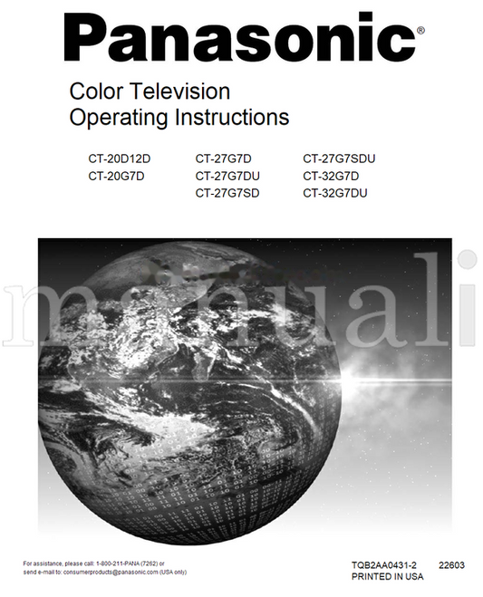 Panasonic CT-20D12D CT-20G7D 1-800-211-PANA CT-27G7D CT-27G7DU (72 pages) TV Operating Manual