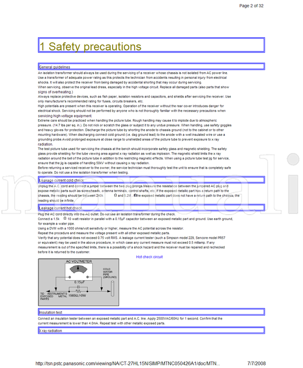 Panasonic MTNC050426A1 CanadaB05 CT-27HL15N CT-27HL15UN CT-32HL15N (32 pages) TV Service Manual