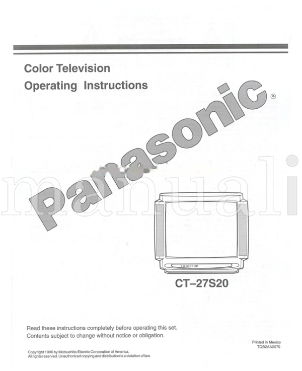 Panasonic CT27S20 (40 pages) TV Operating Manual