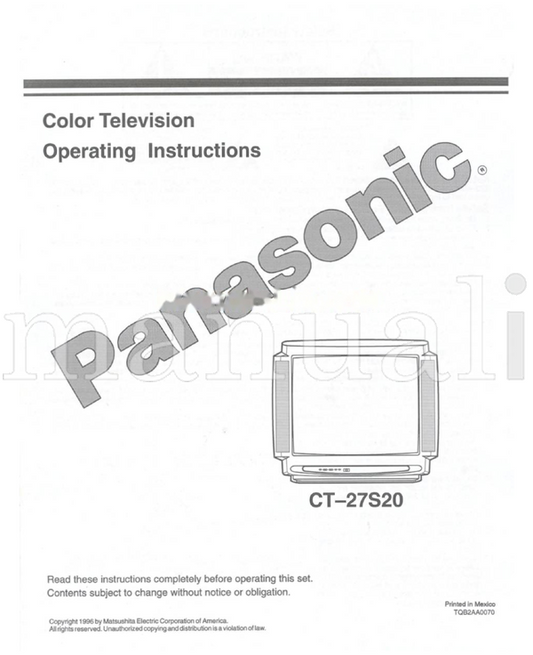 Panasonic CT27S20 (40 pages) TV Operating Manual