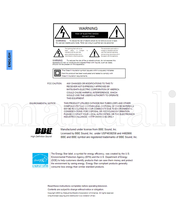 Panasonic CT-27SC13 TQB2AA0487 30407 (64 pages) TV Operating Manual