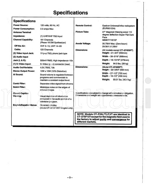 Panasonic MTC9504600A1 AEDP248 AMEDP248 CT-F29L7T ALEDP248 CT-27SF12T (48 pages) TV Service Manual