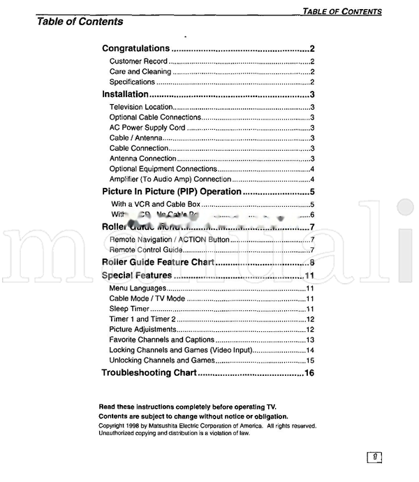 Panasonic CT27SF25 (36 pages) TV Operating Manual