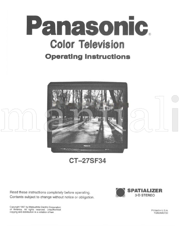 Panasonic CT27SF34 (40 pages) TV Operating Manual