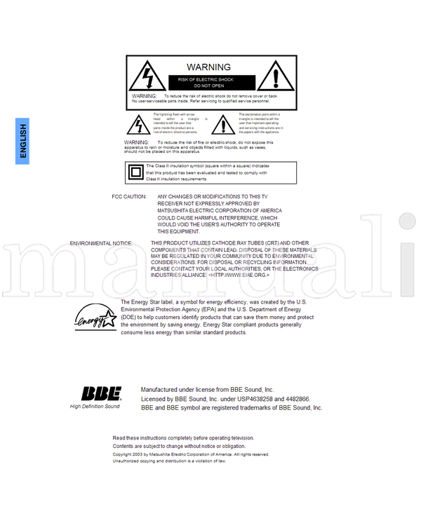 Panasonic CT-20SL13 CT-24SL13 CT-27SL13 CT-F2123 CT-F2923 CT-F2123L (73 pages) TV Operating Manual