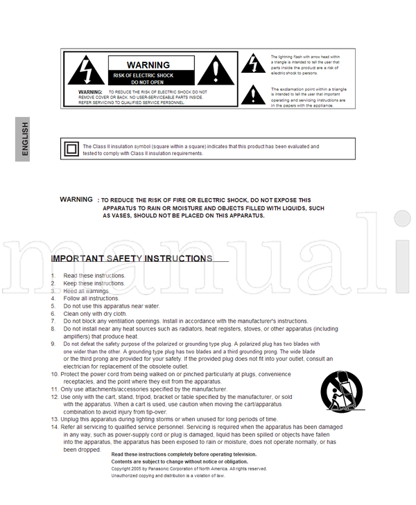 Panasonic CT-20SL15 CT-27SC15 CT-27SL15 TQB2AA0561 50301 (68 pages) TV Operating Manual