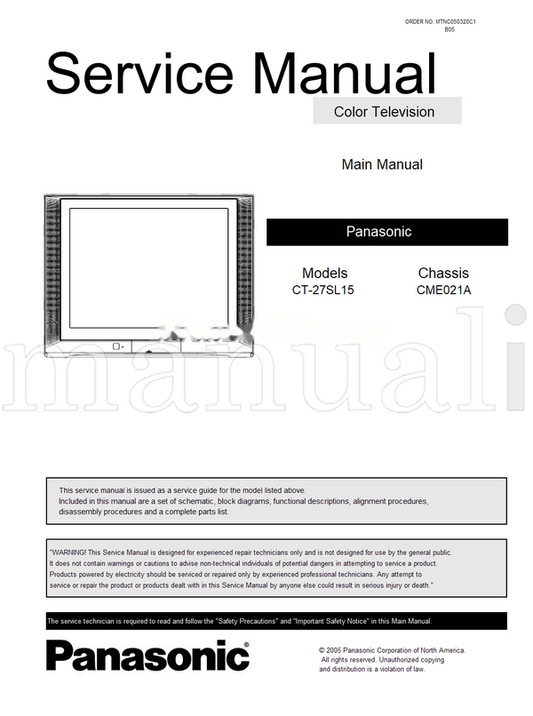 Panasonic CT-27SL15 MTNC050320C1 CME021A (42 pages) TV Service Manual