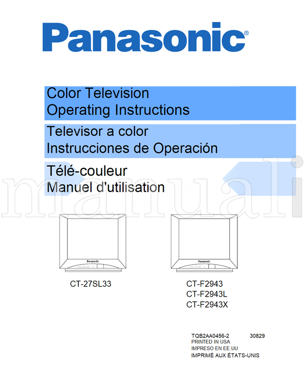 Panasonic CT-27SL33 CT-F2943 CT-F2943L CT-F2943X TQB2AA0456-2 30829 (81 pages) TV Operating Manual