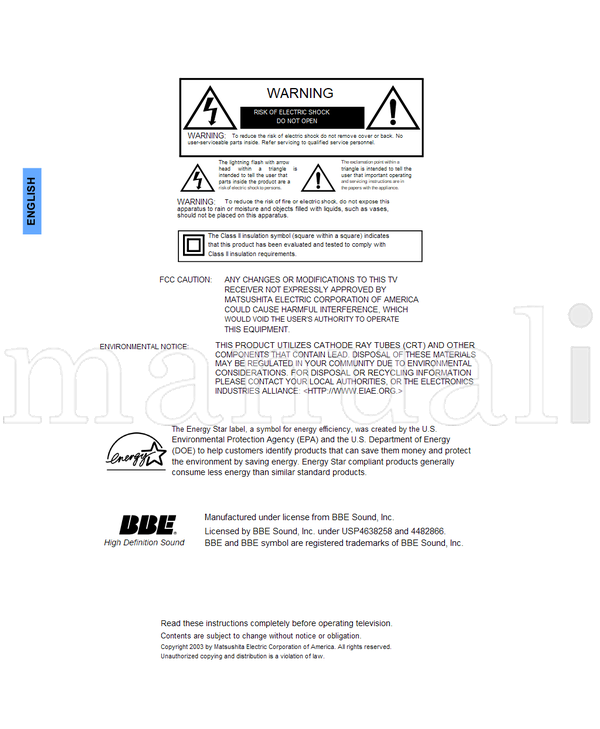 Panasonic CT-27SL33 CT-F2943 CT-F2943L CT-F2943X TQB2AA0456-2 30829 (81 pages) TV Operating Manual