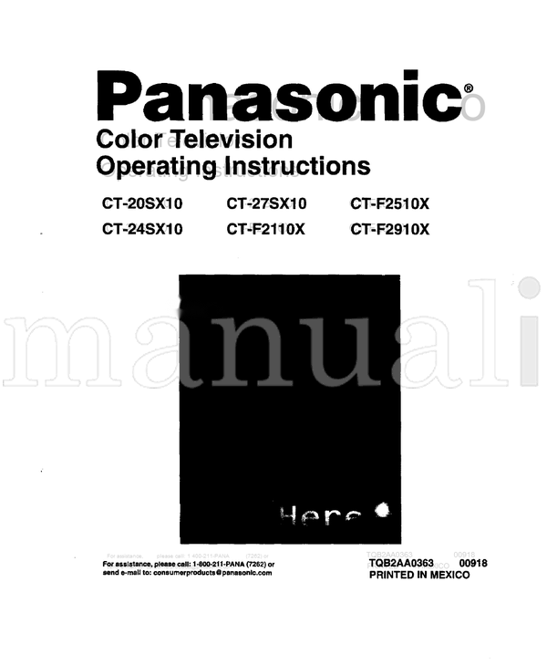 Panasonic CT-2OSX10 CT-24SX10 CT-27SX10 CT-F2110X CT-F2510X CT-F2910X (21 pages) TV Operating Manual