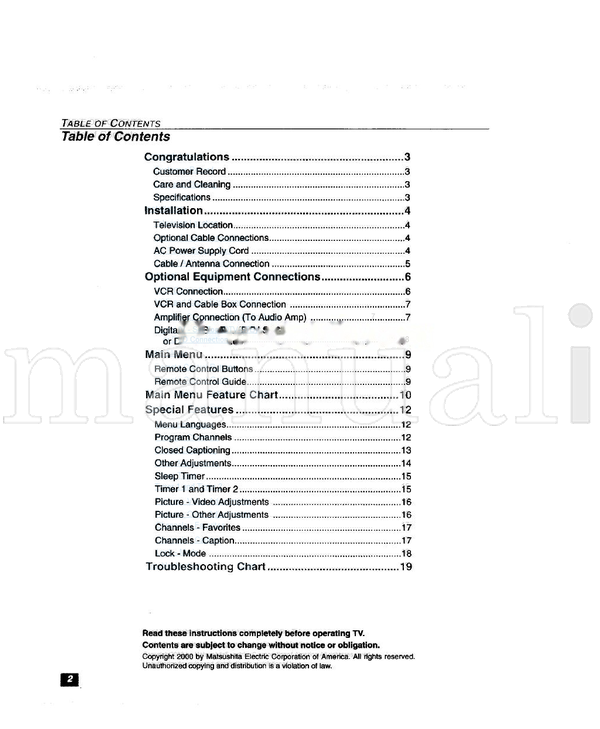 Panasonic CT-2OSX10 CT-24SX10 CT-27SX10 CT-F2110X CT-F2510X CT-F2910X (21 pages) TV Operating Manual