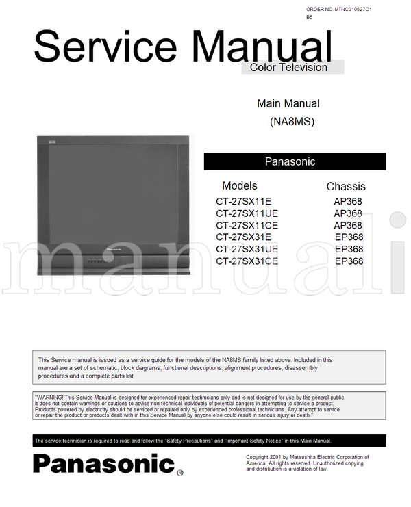 Panasonic NA8MS CT-27SX11E CT-27SX11UE CT-27SX11CE CT-27SX31E (64 pages) TV Service Manual