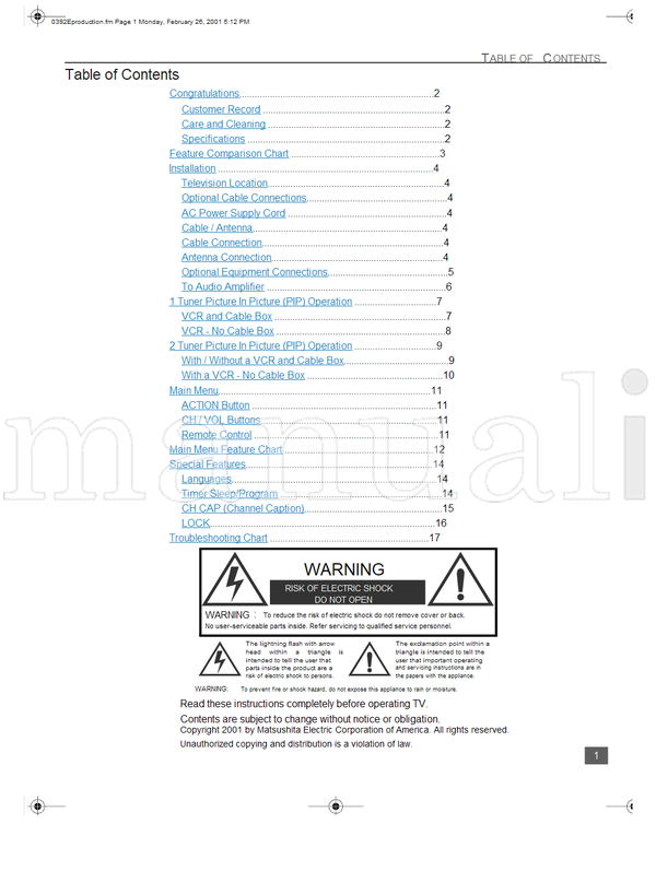 Panasonic CT-3272S CT-3272SU CT-G2979 CT-G2979X CT-G2989L TQB2AA0392 (38 pages) TV Operating Manual