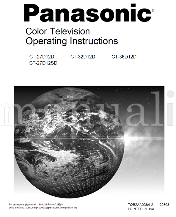 Panasonic CT-27D12D CT-27D12SD CT-32D12D CT-36D12D TQB2AA0384-2 22603 (72 pages) TV Operating Manual