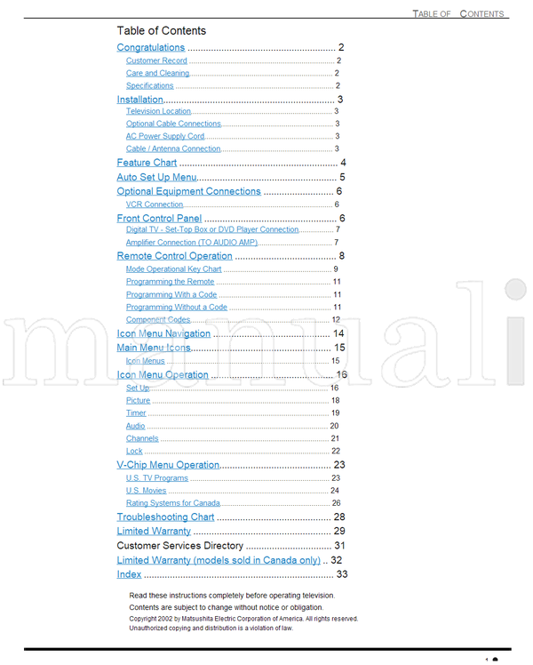 Panasonic CT-27D12D CT-27D12SD CT-32D12D CT-36D12D TQB2AA0384-2 22603 (72 pages) TV Operating Manual