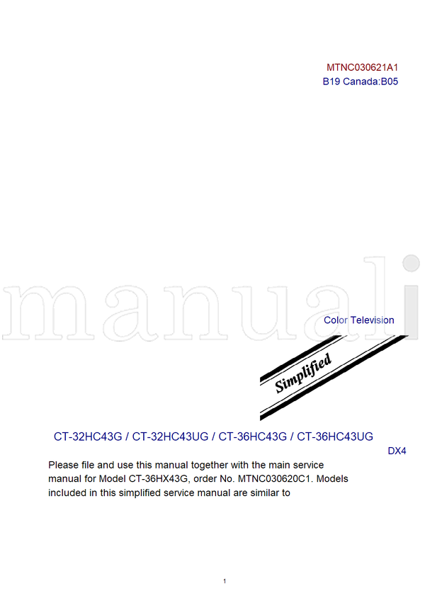 Panasonic MTNC030621A1 CanadaB05 CT-32HC43G CT-32HC43UG CT-36HC43G (190 pages) TV Service Manual